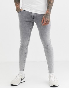 Серые джинсы скинни с эффектом кислотной стирки и необработанными краями Jack & Jones-Серый