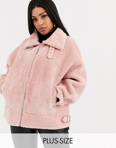 Розовая куртка-авиатор из искусственного меха Missguided Plus-Розовый