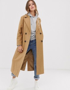 Светло-коричневое приталенное пальто макси New Look-Светло-коричневый