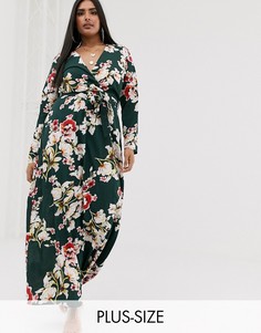 Платье макси с глубоким вырезом и цветочным принтом Missguided Plus-Черный