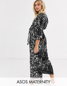 Черный комбинезон со звериным принтом и поясом ASOS DESIGN Maternity-Мульти