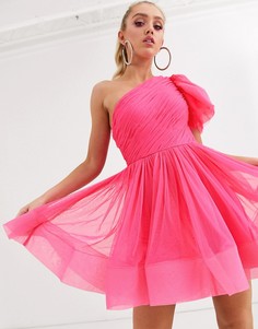 Розовое платье для выпускного с пышным рукавом Lace & Beads-Розовый
