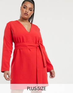 Красное платье в стиле смокинга с поясом Vesper Plus-Красный