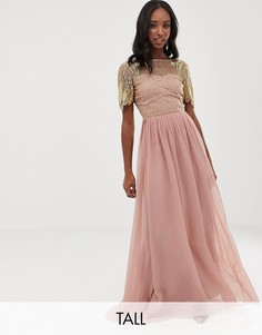 Розовое платье макси с рукавами клеш Virgos Lounge Tall-Розовый