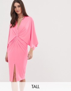 Неоно-розовое платье-кимоно миди Flounce London Tall-Розовый