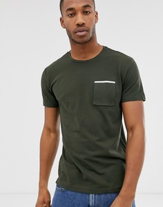 Футболка из пике цвета хаки с отделкой на кармане Celio-Зеленый