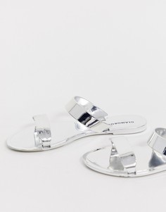 Серебристые зеркальные шлепанцы с двумя ремешками Glamorous-Серебряный