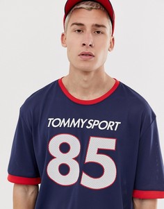 Темно-синяя oversize-футболка с принтом 85 Tommy Sport-Темно-синий