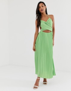 Платье миди с плиссированной юбкой и вырезом Fashion Union-Зеленый