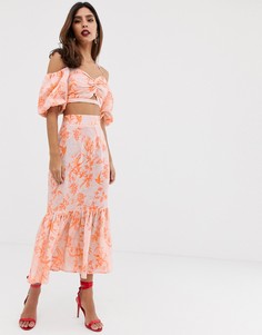 Юбка миди с принтом и баской ASOS EDITION-Мульти