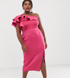 Эксклюзивное платье цвета фуксии на одно плечо с запахом True Violet Plus-Розовый