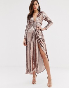 Асимметричное платье макси с глубоким вырезом и пайетками ASOS EDITION-Золотистый