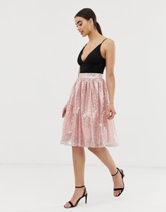 Короткая приталенная юбка из тюля с отделкой пайетками Club L-Розовый