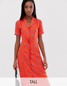 Платье-рубашка миди с цветочным принтом Fashion Union Tall-Красный