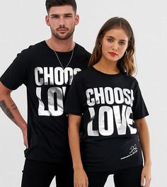 Черная футболка из органического хлопка с серебристым блестящим принтом Help Refugees Choose Love-Черный