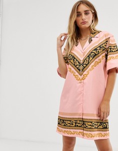 Платье-рубашка в стиле oversize и принтом барокко Criminal Damage-Розовый