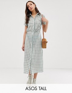 Платье-рубашка в клетку с поясом Glamorous Tall-Зеленый