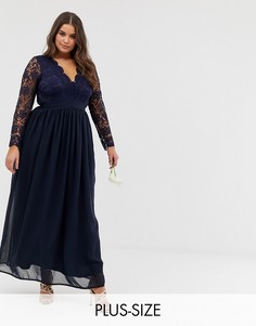 Платье макси с длинными рукавами и отделкой кроше Club L Plus bridesmaid-Темно-синий