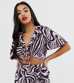 Розовый кроп-топ с зебровым принтом и завязкой John Zack Petite-Мульти