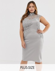 Облегающее платье с высоким воротником и отделкой кроше Club L Plus-Серый
