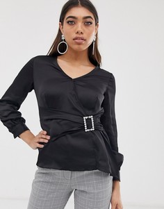 Атласная блузка с D-образным кольцом Lipsy-Черный цвет