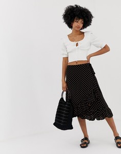 Юбка миди в горошек с запахом Resume Charly-Черный Résumé