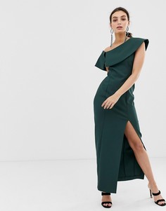 Зеленое платье макси с разрезом на юбке River Island-Зеленый