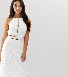 Платье миди с американской проймой, баской и кружевной отделкой Fashion Union Petite-Белый