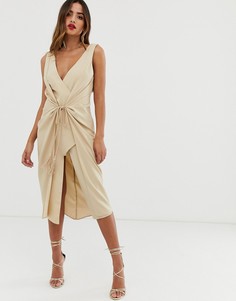 Платье миди с веревочным поясом ASOS DESIGN-Neutral