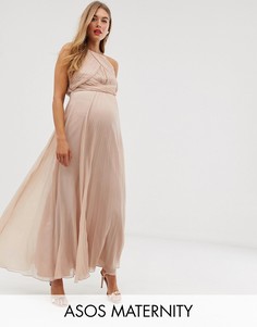 Платье макси со сборками на груди ASOS DESIGN Maternity Bridesmaid-Розовый