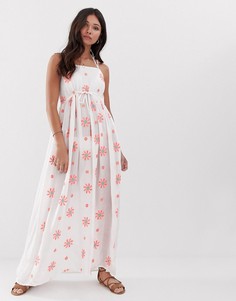 Пляжное платье макси с цветочной вышивкой и отделкой Anmol-Белый