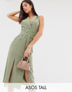 Платье-смокинг миди без рукавов с поясом ASOS DESIGN Tall-Зеленый
