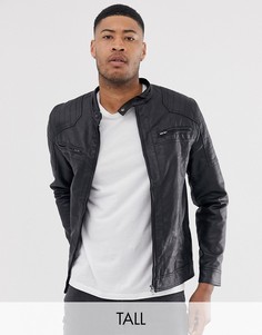 Байкерская куртка из искусственной кожи с двумя карманами French Connection Tall-Черный