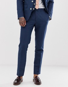 Однотонные узкие брюки с добавлением льна Gianni Feraud Wedding-Темно-синий