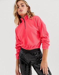 Неоново-розовый свитшот в рубчик с молнией на воротнике ASOS DESIGN