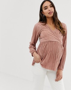 Темно-розовый плиссированный топ для кормления с баской ASOS DESIGN Maternity