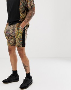 Велюровые шорты скинни от комплекта с цветочным принтом ASOS DESIGN-Черный