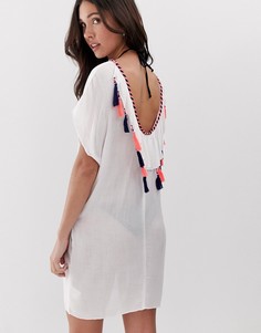 Пляжное платье с глубоким вырезом и кисточками Anmol-Белый