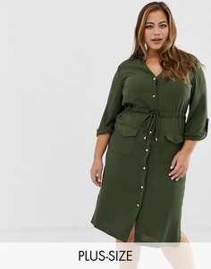 Платье-рубашка цвета хаки в стиле милитари River Island Plus-Зеленый