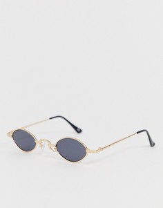 Маленькие овальные солнцезащитные очки в золотистой оправе с отделкой на переносице ASOS DESIGN-Черный