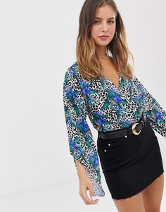 Боди с запахом и звериным принтом Parisian-Мульти