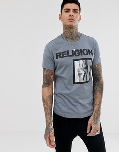 Серая футболка с принтом Religion-Серый