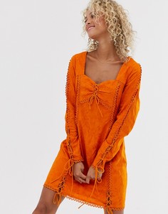 Платье с длинными рукавами и сборками Stevie May Amber-Оранжевый цвет