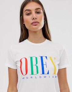 Свободная футболка с разноцветным логотипом Obey-Белый