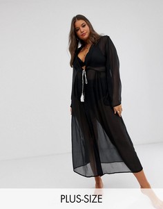 Прозрачное пляжное платье с кисточками Brave Soul Plus-Черный