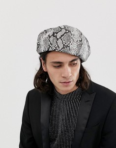 Берет со змеиным принтом ASOS DESIGN-Белый