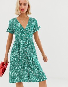 Зеленое платье миди на пуговицах с цветочным принтом Brave Soul-Зеленый