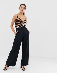 Черные широкие брюки с пуговицами River Island-Черный