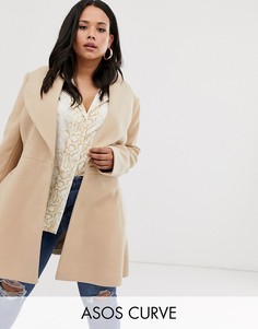 Пальто с поясом ASOS DESIGN Curve-Коричневый