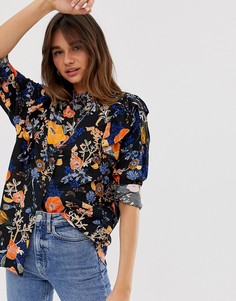 Рубашка с принтом и оборками на рукавах Monki-Мульти